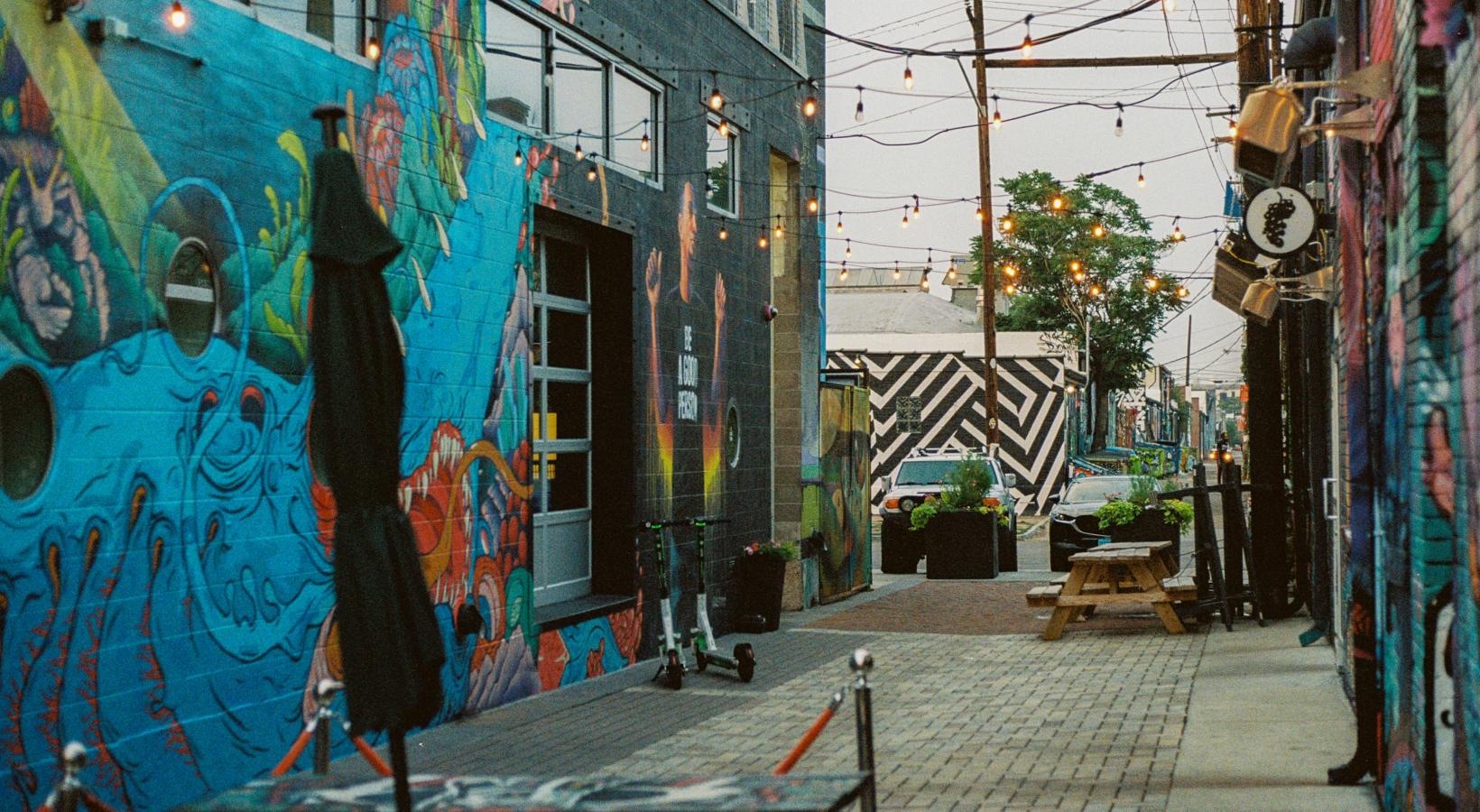 The essence of exceptional living a street with graffiti