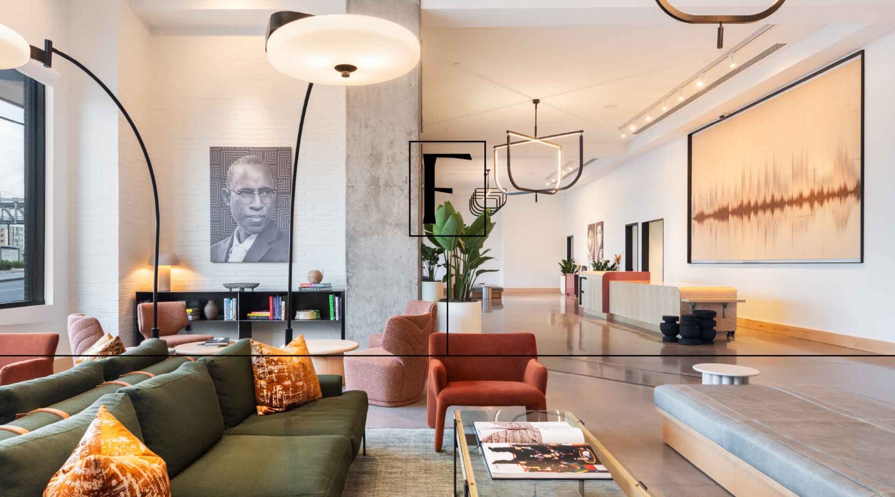 Settle into comfort at FoundryLine a picture of apartment lobby with seating